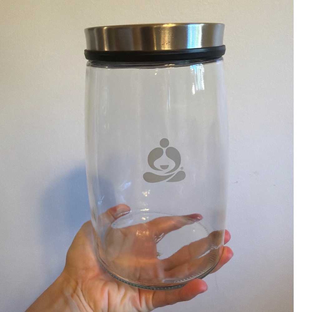 Teavana Glass Tea Canister Airtight Brushed Stainless Steel Lid Clear Jar